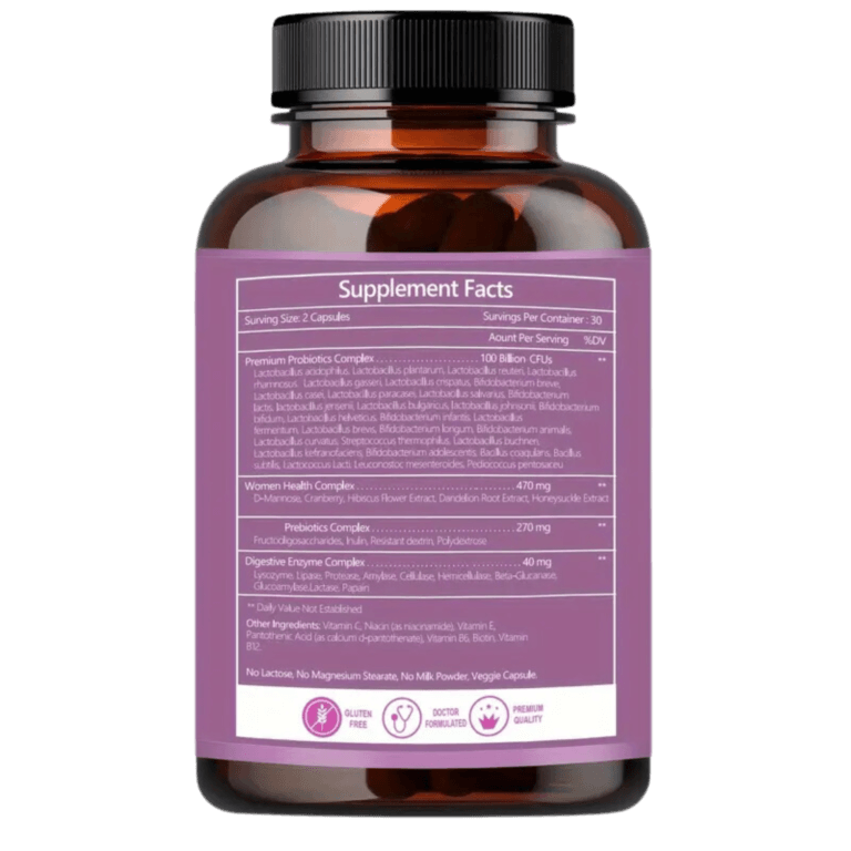 Peach Perfect Women's Probiotics – 100 Billion CFUs, 31 Strains, with D-Mannose, Cranberry, Prebiotics & Digestive Enzymes – Supports Digestive, Urinary, and Immune Health – 60 Veggie Capsules - Image 6