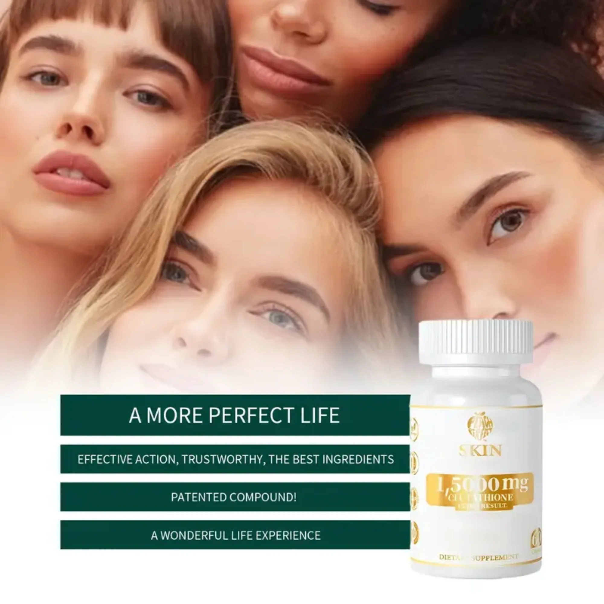 Peach Perfect Glutathione Skin Whitening Supplement 1500mg - 60 Capsules - Image 2