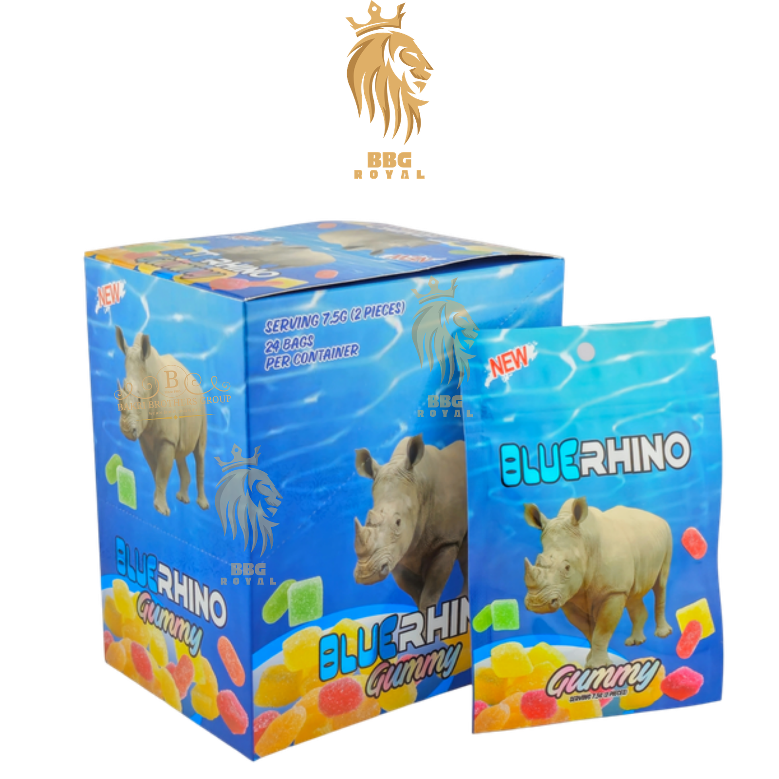 95 Blue Rhino Gummies - Fruity Flavored Gummy Candies (24 Bags, 7.5g Per Bag) - Image 1
