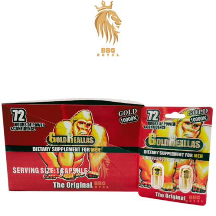 Gold Reallas 10000K male enhancement capsules gold twin pack formula for stamina time size performance support 72 hour formula