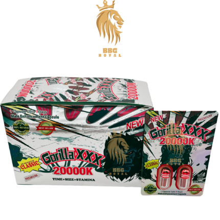 Gorilla XXXX 20000K male enhancement capsules premium twin pack formula for time size stamina performance support 9 day formula