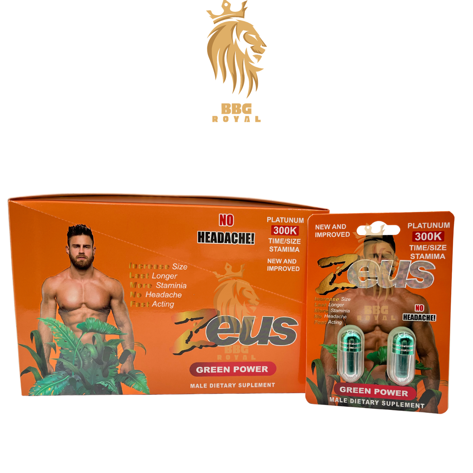 Zeus Green Power Platinum 300K male dietary supplement capsules for stamina strength energy performance support