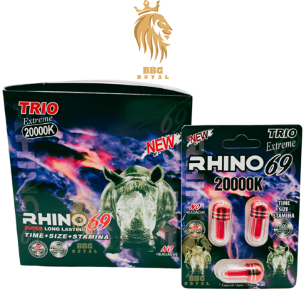 Rhino 69 Extreme 20000K male enhancement capsules triple shot formula for maximum time size stamina performance support