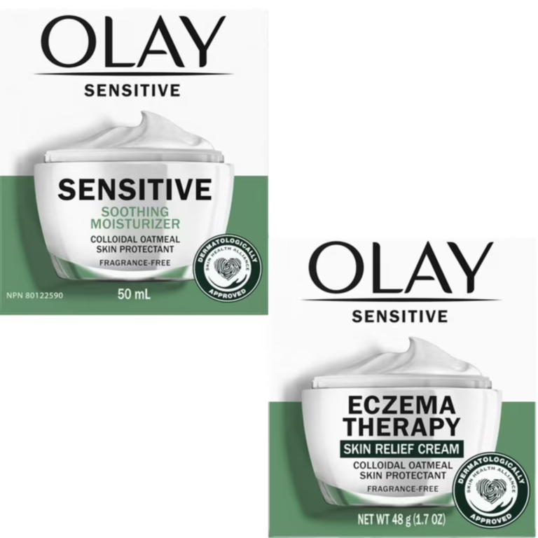 Olay Sensitive Soothing Moisturizer & Eczema Therapy Skin Relief Cream Duo - Colloidal Oatmeal, Fragrance-Free, Dermatologist Approved - Image 1