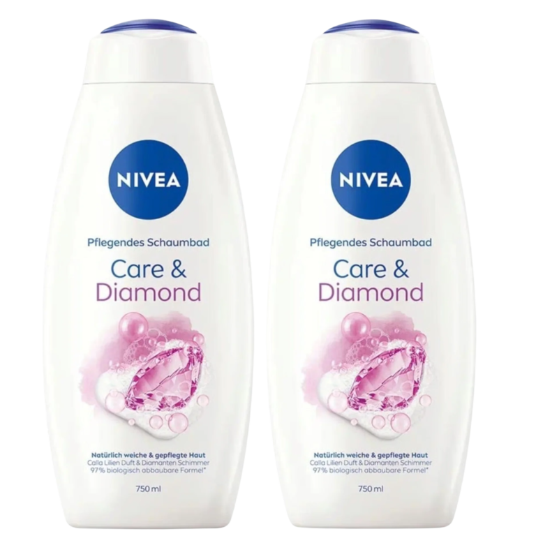 NIVEA Care & Diamond Nourishing Bubble Bath, 750 mL, 2-Pack, Luxurious Scent & Diamond Shine - Image 1