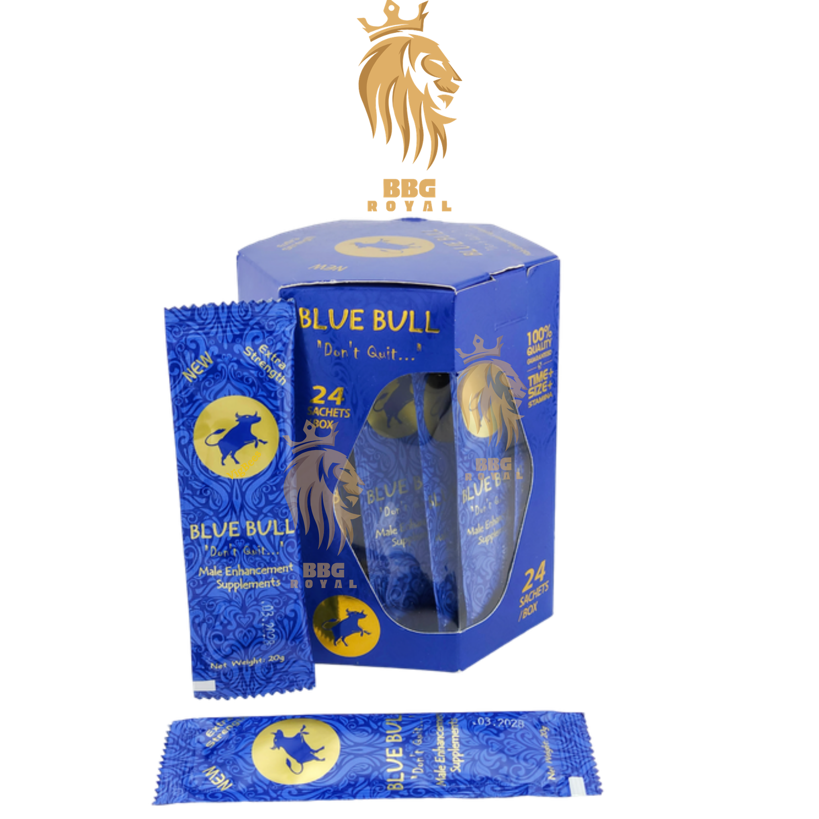 ✅ (2) Blue Bull Hexagon Male Enhancement Honey - 24 Sachets (20g Each) - Image 1