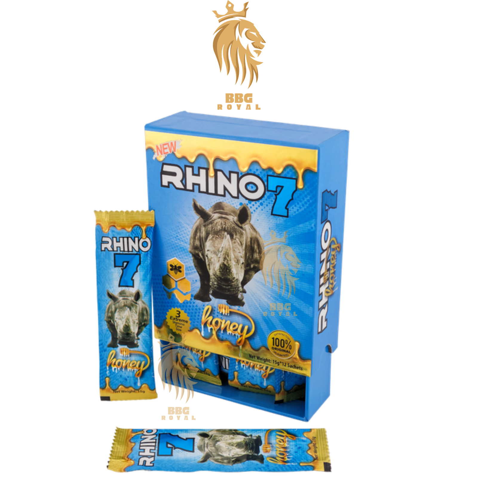 ✅ (26) Rhino 7 Honey Male Enhancement Supplement | 12 Sachets (15g Each) | Hard Box - Image 1