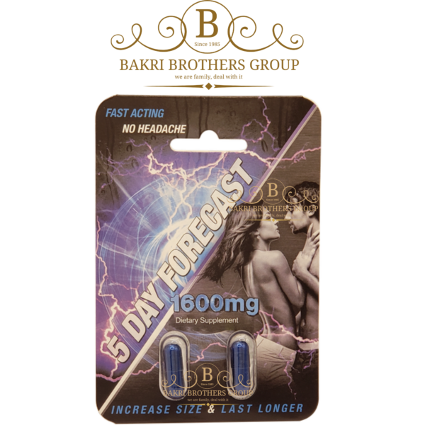 5 Day Forecast 1600mg – Fast-Acting Male Enhancement Capsules – Boost Size, Stamina & Endurance – Double Pack Formula