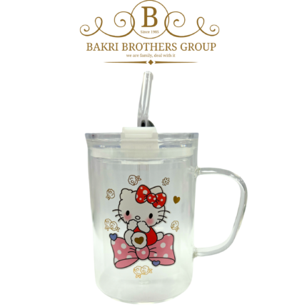 Hello Kitty decorated acrylic mug with straw kawaii pink drink cup