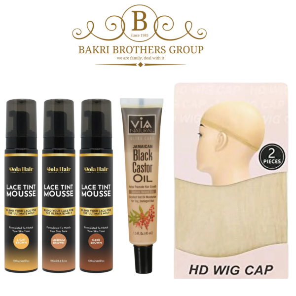 Dola Hair Ultimate Lace Wig Starter Kit - Includes Lace Tint Mousse, Black Castor Oil, and HD Wig Cap
