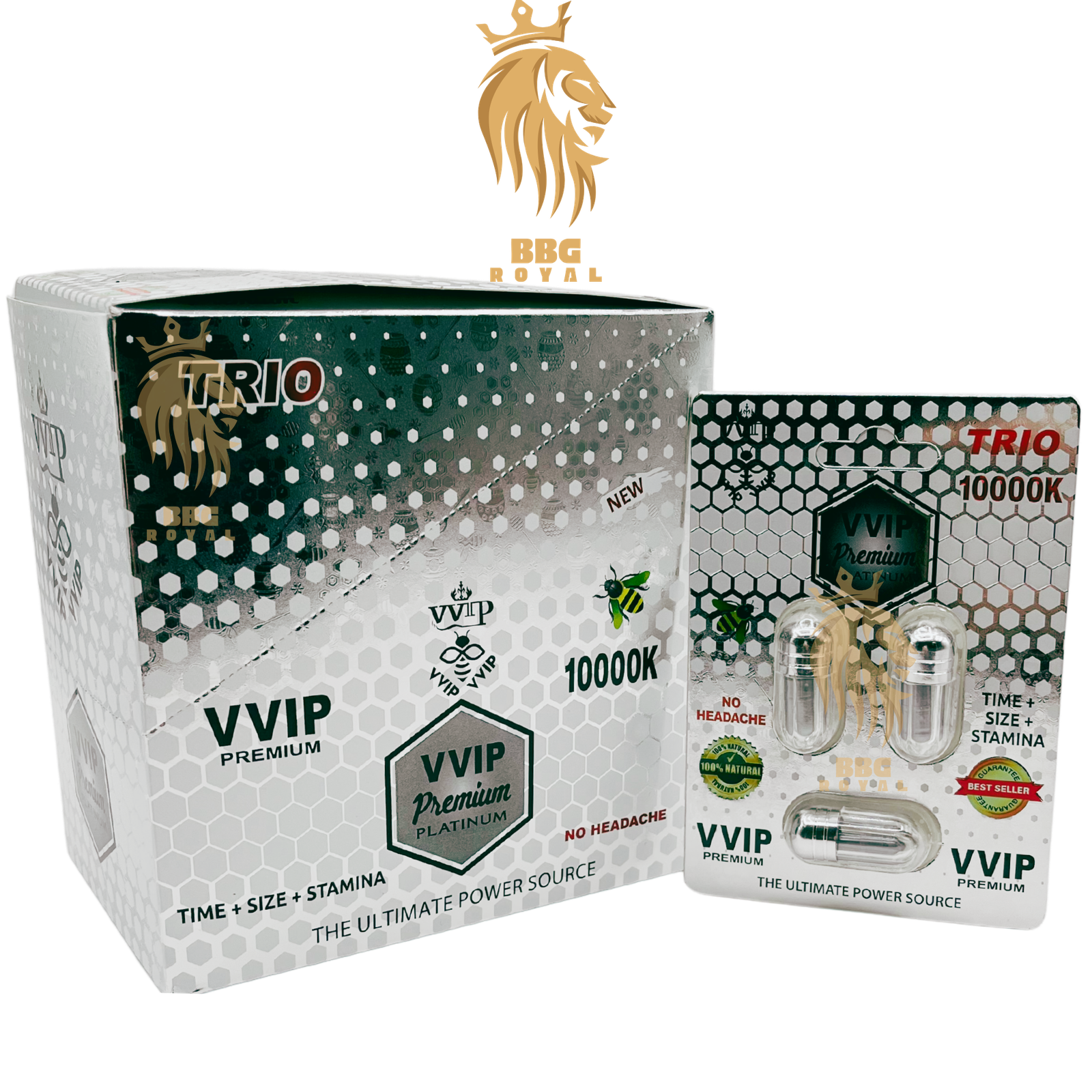 VVIP Premium Platinum 10000K male enhancement capsules triple shot formula for time size stamina performance support
