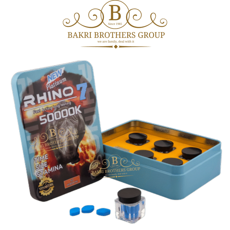 Rhino 7 Platinum 50000K 18-count supplement tin with fast-acting capsules for energy support