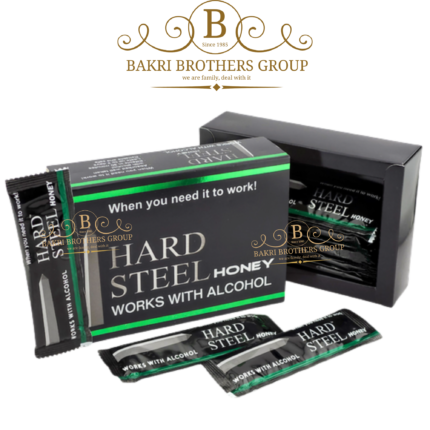 Hard Steel honey sachets for men in sleek black and gold box designed for alcohol compatibility