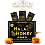 Halal honey sachets for men with royal jelly in bold black and gold box