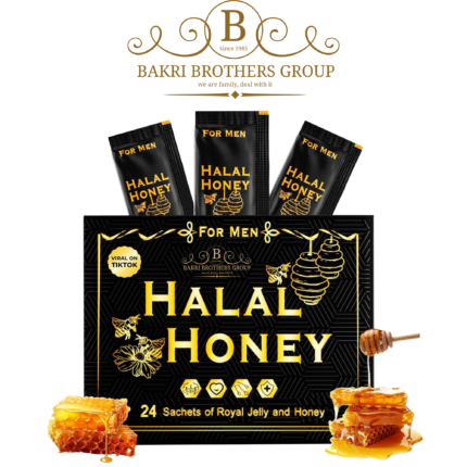 Halal honey sachets for men with royal jelly in bold black and gold box
