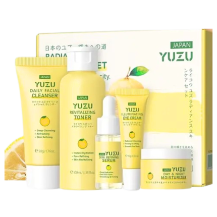 Japan Yuzu facial skincare set with 5 products for hydration and pore refinement