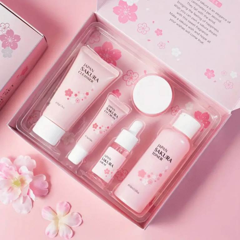 Japan Sakura Facial Set [Cleanser, Toner, Serum, Eye Cream, Essence Cream] | Hydrating and Brightening - Image 4