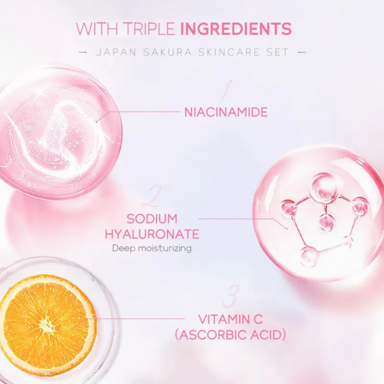 Japan Sakura Facial Set [Cleanser, Toner, Serum, Eye Cream, Essence Cream] | Hydrating and Brightening - Image 5
