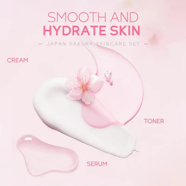 Japan Sakura Facial Set [Cleanser, Toner, Serum, Eye Cream, Essence Cream] | Hydrating and Brightening - Image 6