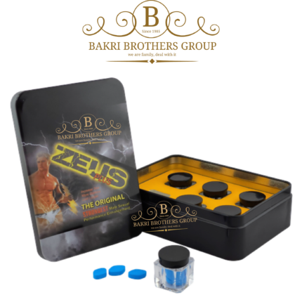 Zeus Plus 18-count herbal capsules in black and yellow collector tin for men’s daily energy support