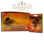 Trojan-branded herbal supplement with gold and red design for daily energy support