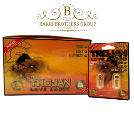 Trojan-branded herbal supplement with gold and red design for daily energy support