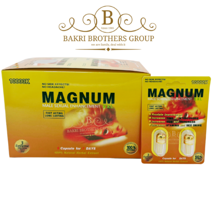 Bold red capsule labeled Magnum 10000K with fast herbal support formula for men