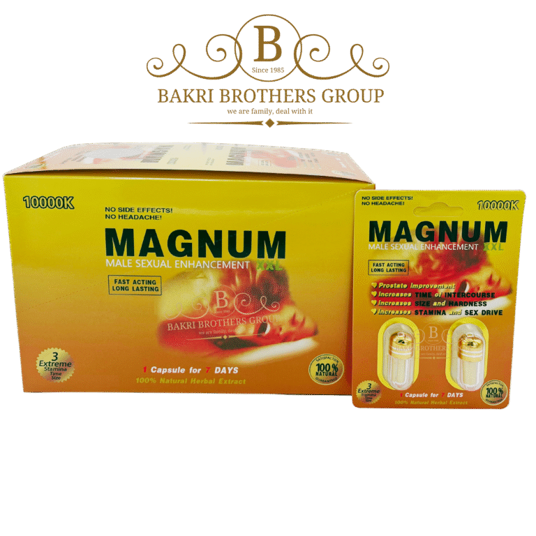 Bold red capsule labeled Magnum 10000K with fast herbal support formula for men