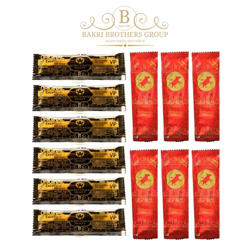 Natural honey pack of 6 Secret and 6 Red Bull sachets in a convenient duo format