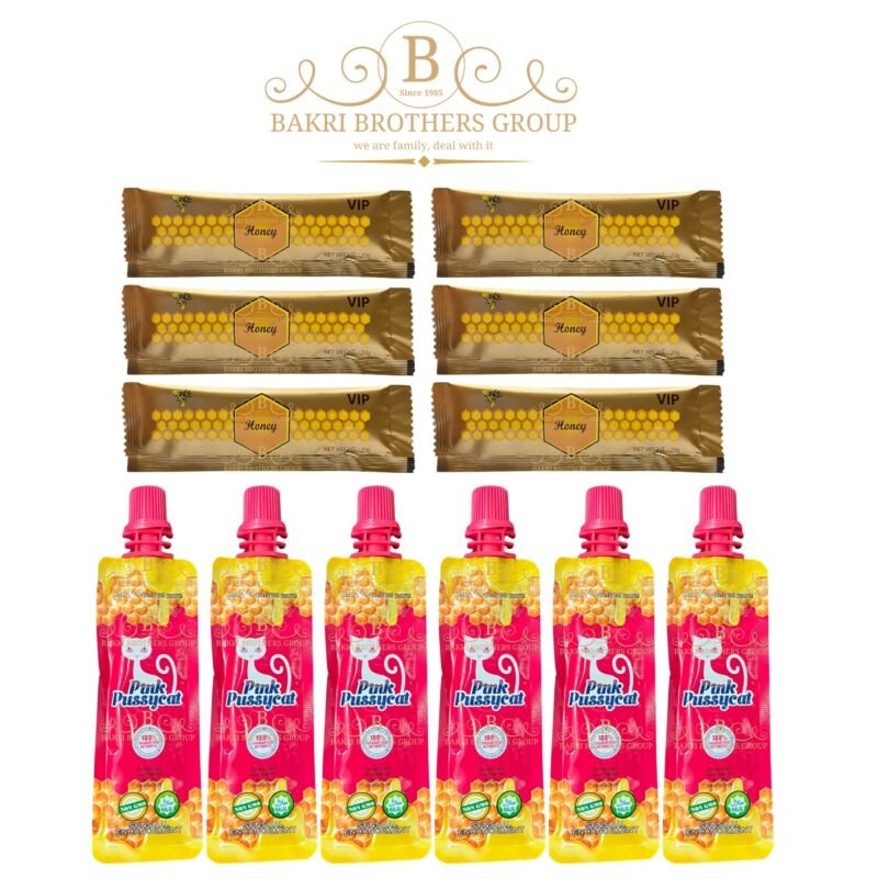 Couples combo with 6 natural honey sachets and 6 Pink Pussycat liquid pouches