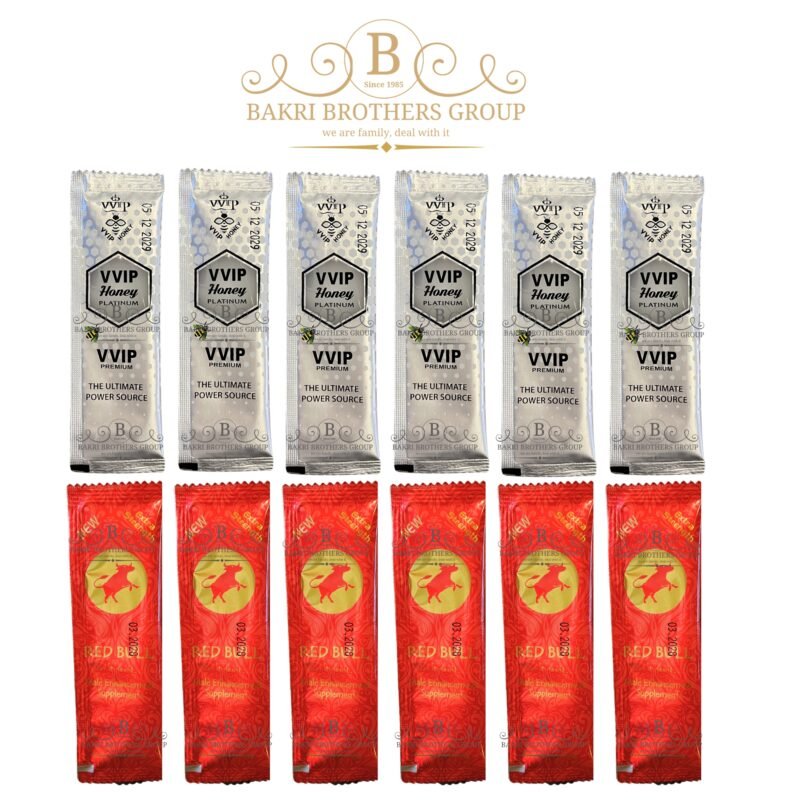 Mixed honey pack with 6 Red Bull and 6 Platinum sachets made from herbal blends