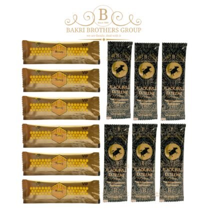 Combo pack with 6 honey sachets and 6 Black Bull Extreme, made with natural ingredients for adult use