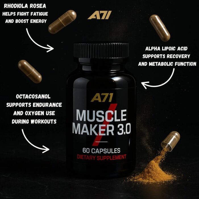 A71 Muscle Maker 3.0 | Muscle Support Formula with Tongkat Ali, Rhodiola, Tribulus, Zinc & Vitamin B6 - Image 2