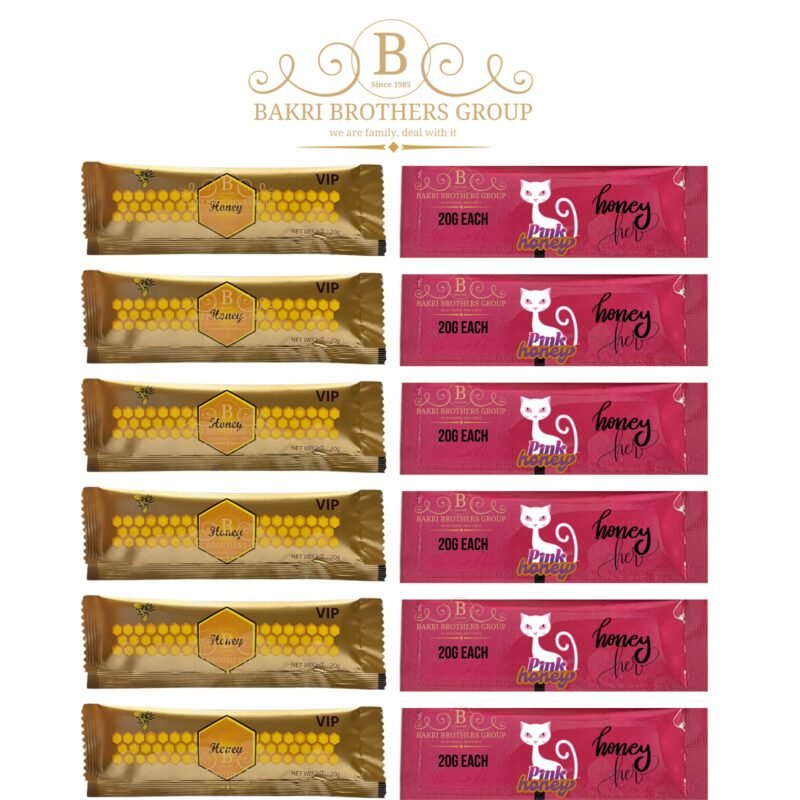 Couples pack of 6 men's honey sachets and 6 Pink Her pouches made with natural ingredients