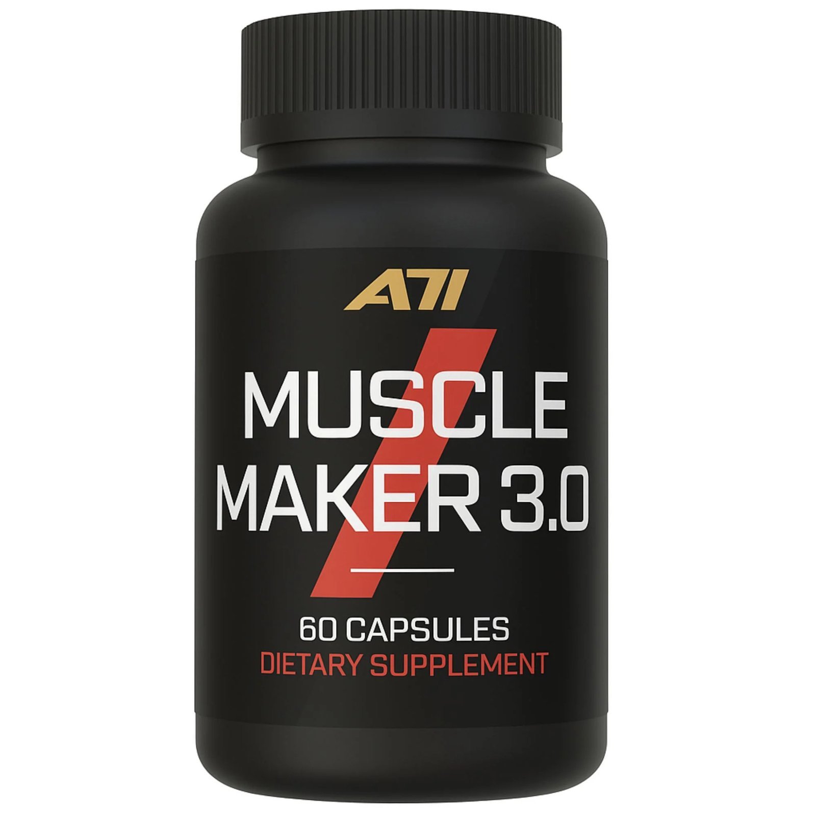 vMuscle support supplement with Tongkat Ali, Rhodiola, and Tribulus in a black and gold A71 bottle