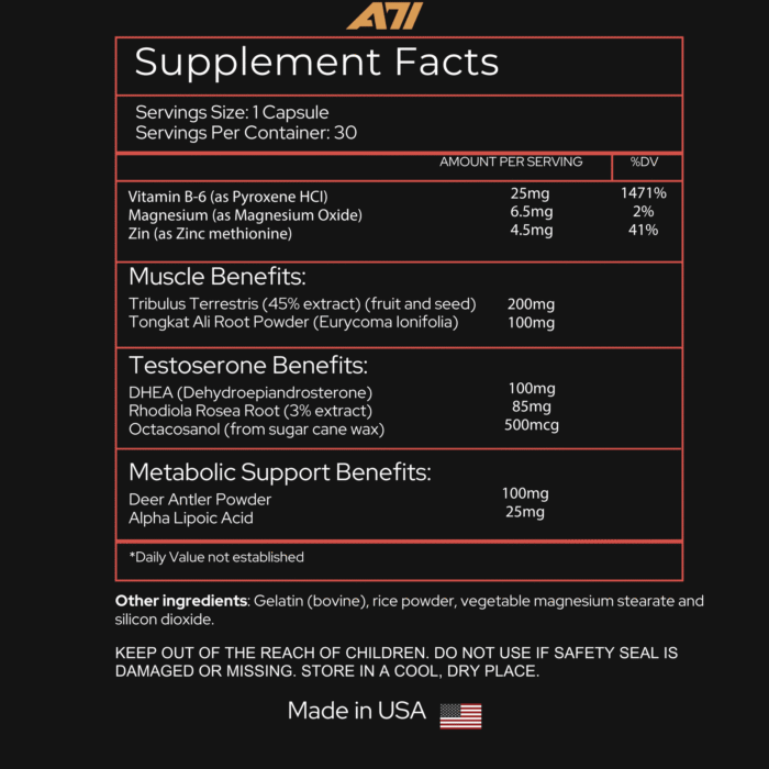 A71 Muscle Maker 3.0 | Muscle Support Formula with Tongkat Ali, Rhodiola, Tribulus, Zinc & Vitamin B6 - Image 4