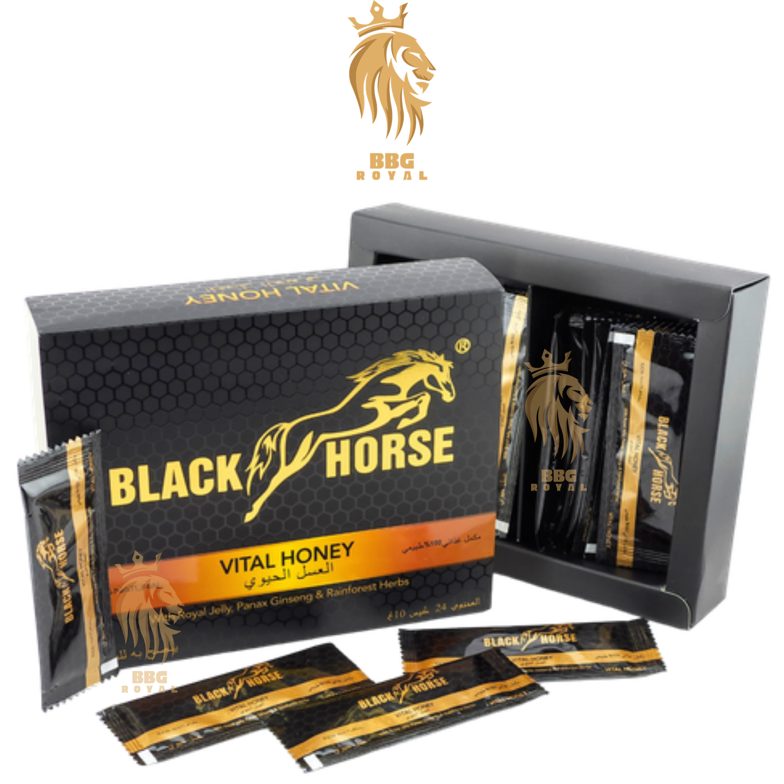✅ (93) Black Horse Honey with Royal Jelly & Rainforest Herbs | 100% Natural | 24 Sachets (10g Each) – Pack of 1 - Image 1