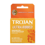 Trojan Ultra Ribbed Condoms | Lubricated Condoms | 3 Count | (Polyurethane)