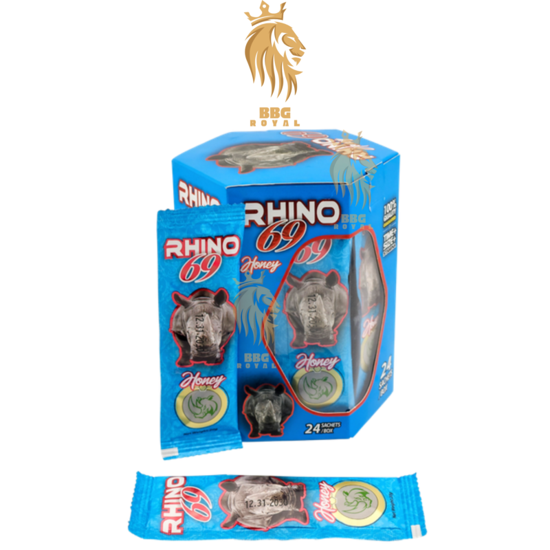 Rhino 69 Blue premium herbal honey blend 24 sachets hexagon box