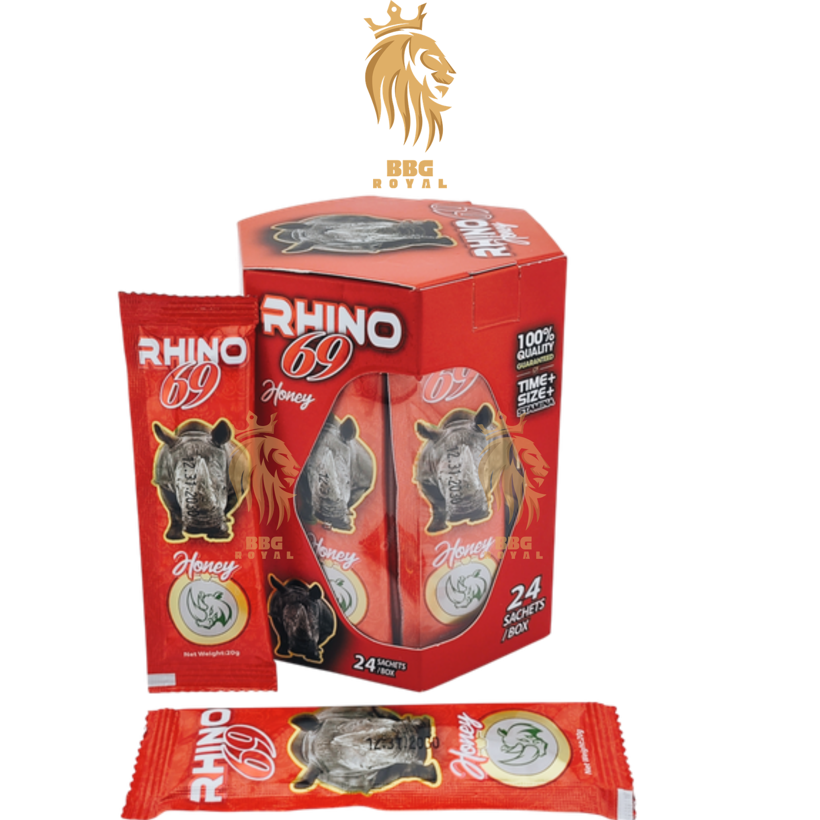64 Rhino 69 Honey Red – Advanced Herbal Honey Blend | 24 Sachets Hexagon Box - Image 1