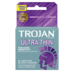 Trojan Ultra Thin Condoms | Travel Pack | Lubricated Condoms | 3 Count | (Polyurethane)
