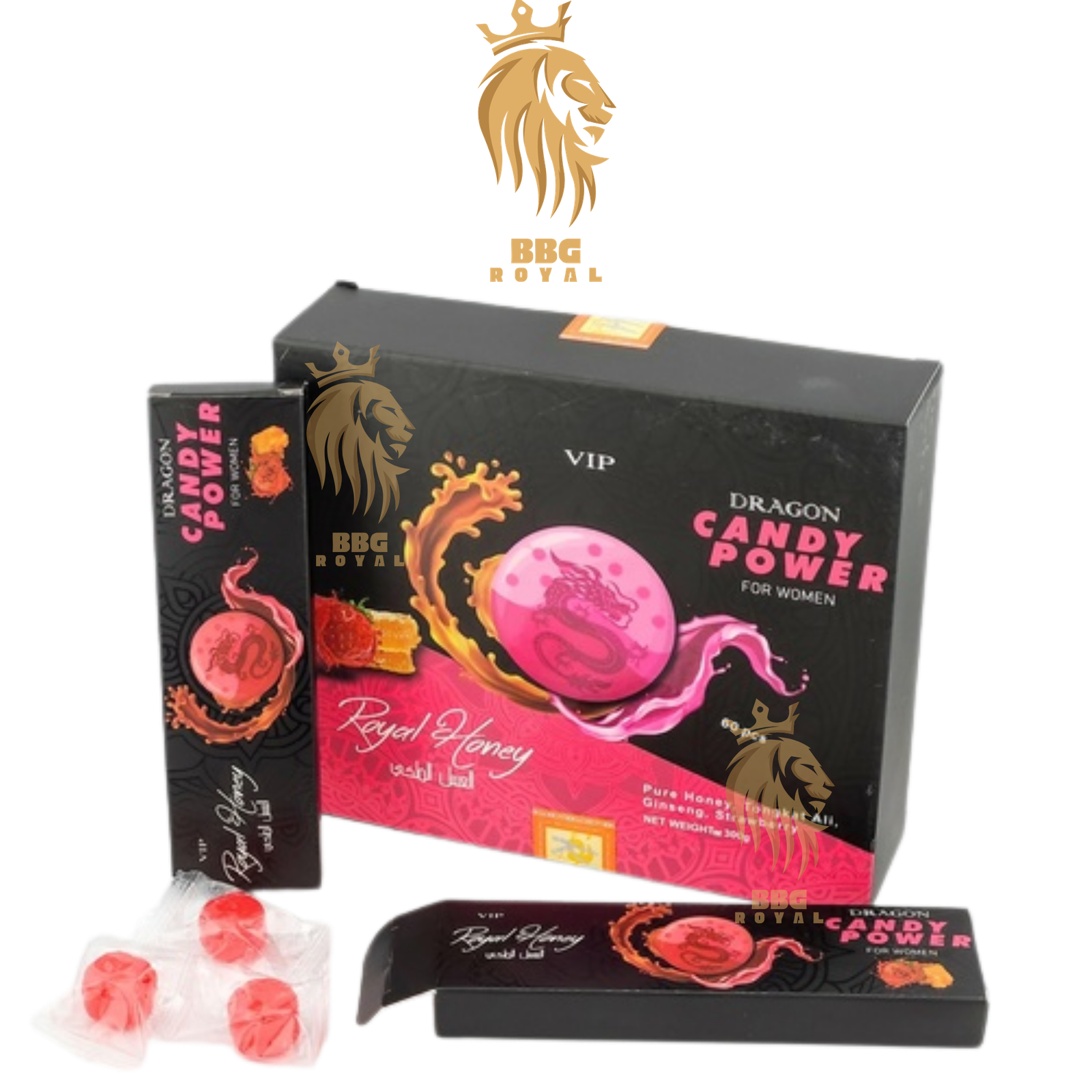 1# New logo Honey & gummies pics BBG Dragon Pink Honey Candy Power for Women - 60 Pieces, Full Box - Image 1