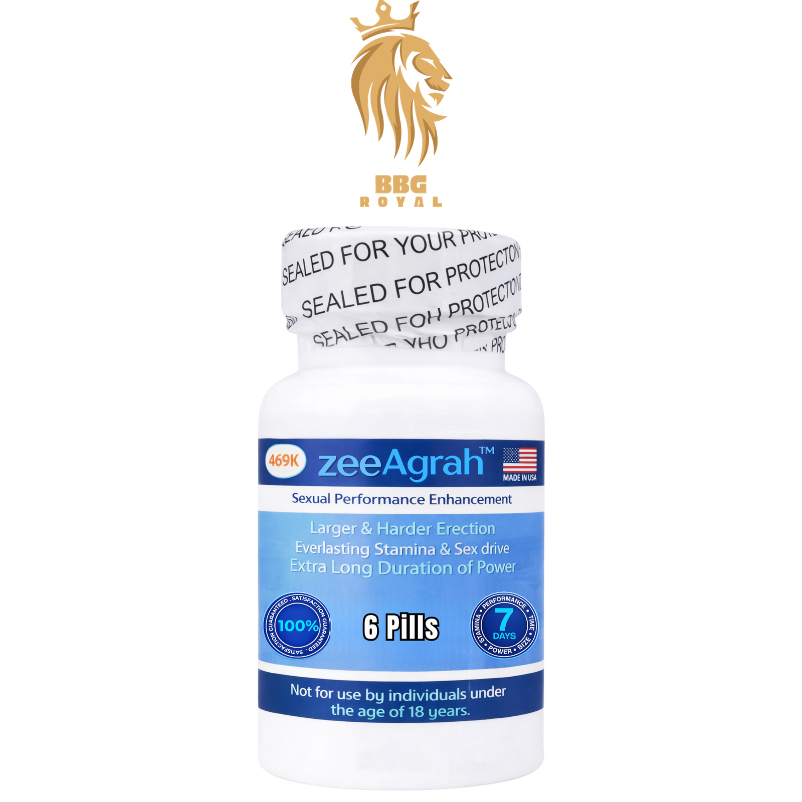 ZGR-WBP zeeagrah 469k male enhancement pills 6 count bottle stamina performance support